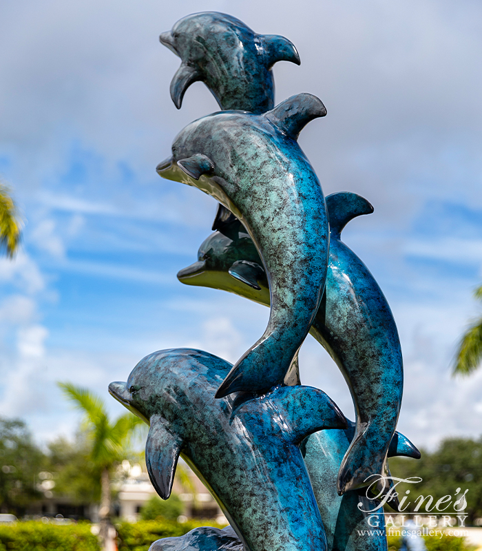 Bronze Fountains  - 93 Inch Tall 5 Jumping Dolphins Fountain - BF-908